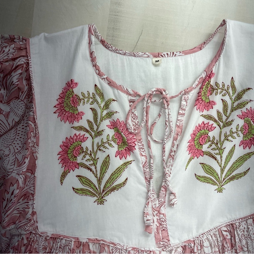 block print handmade India printed floral dress M Etsy pink - Picture 6 of 9